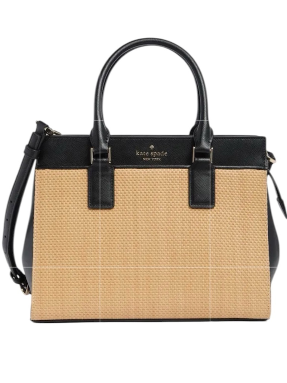 kate spade Black and Natural Straw Satchel with Crossbody Strap